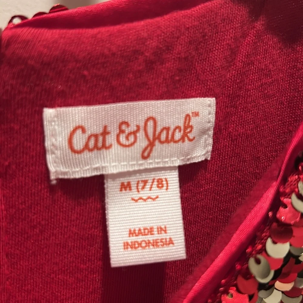 Cat & Jack Reversible Red Sequin Holiday Dress golden Snowflakes M (7/8) NWOT
